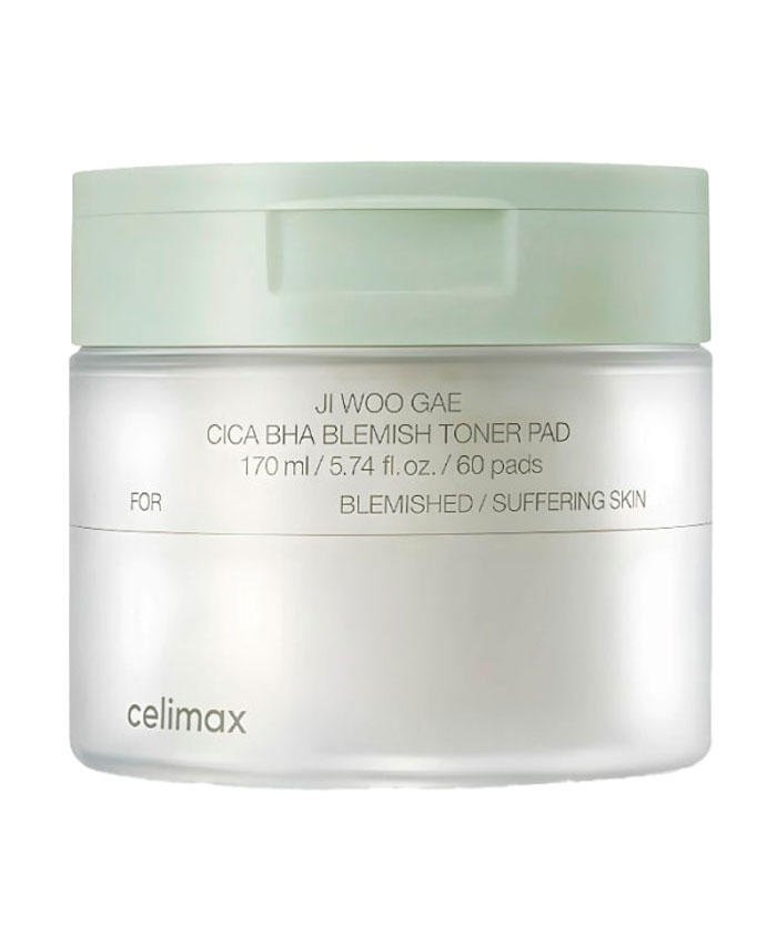 Celimax Ji Woo Gae Cica BHA Blemish Toner Pad Sentella ilə sakitləşdirici toner pedləri 60 əd
