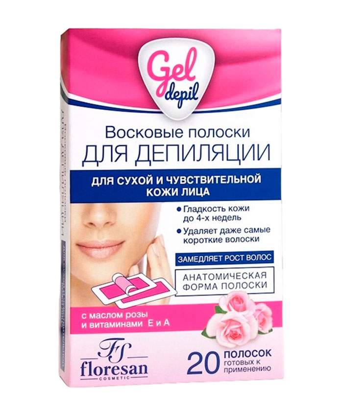 Floresan Восковые полоски для сухой и чувствительной кожи лица 20 шт