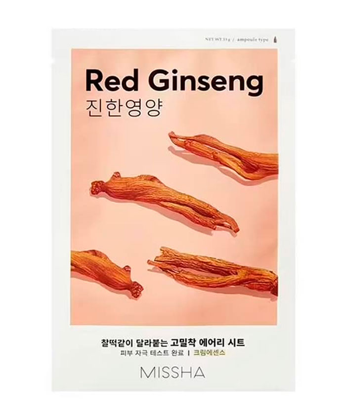 Missha Airy Fit Sheet Mask Red Ginseng Üz üçün qırmızı jenşen ilə maska